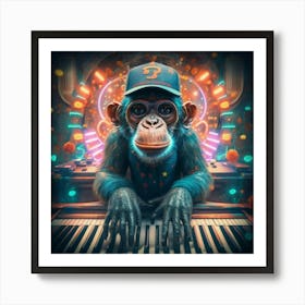 Monkey Playing Piano Art Print