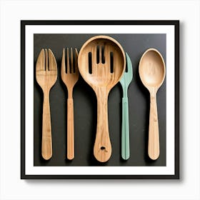 Moke Up Spoon Fork Knife Utensil Dining Bamboo Ecofriendly Branding Reusable Sustainable Art Print