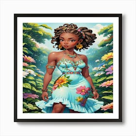 African American Girl In Flowers Art Print