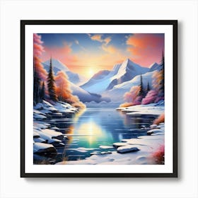 Mountain lac oil painting abstract painting art 6 Art Print