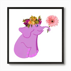 Elephant With Flower Crown Art Print