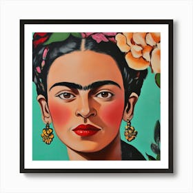 Frida Kahlo Bunte Florale Malerei, Blüten Kunst Mit Struktur Art Print