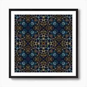 Blue And Gold Cross Stitch Pattern Art Print