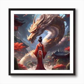 Chinese Girl With Dragon Art Print