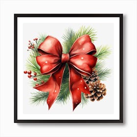 Christmas Wreath With Red Bow 1 Art Print