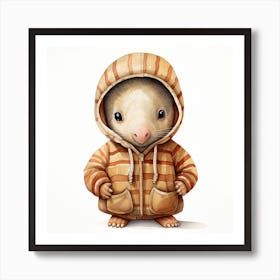 Watercolour Cartoon Armadillo In A Hoodie 1 Art Print