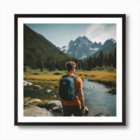 Backpacker In The Mountains Art Print