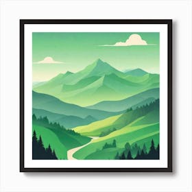 Misty mountains background in green tone 127 Art Print