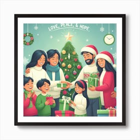 Christmas Family With Gifts 1 Art Print