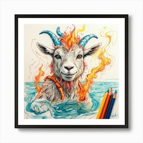 Goat In The Water 1 Art Print