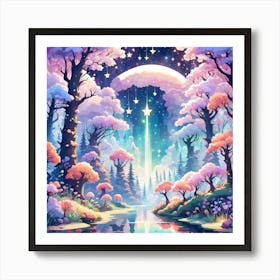 A Fantasy Forest With Twinkling Stars In Pastel Tone Square Composition 183 Art Print
