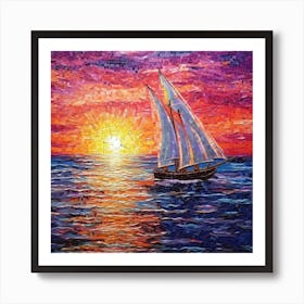 Sailboat At Sunset 7 Art Print