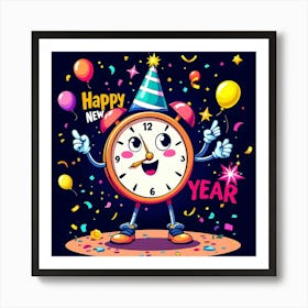 Happy New Year Clock 1 Art Print