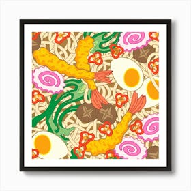 TEMPURA UDON Japanese Noodle Soup with Shrimp Tempura Egg Fish Cake Veggies Food Kitchen Art Print