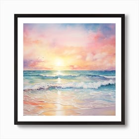 Whimsical Pastel Watercolour Beach Sunset Art Print