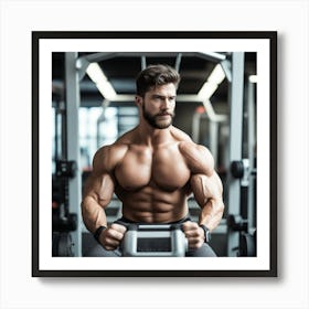 Shirtless Alpha Male Model From The Future Working Out With Heavy Weight Machine Art Print