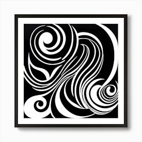 Mid Century Inspired Linocut, Abstract Black And White , 104 Art Print