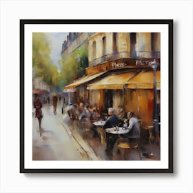 Cafe in Paris. spring season. Passersby. The beauty of the place. Oil colors.3 Art Print