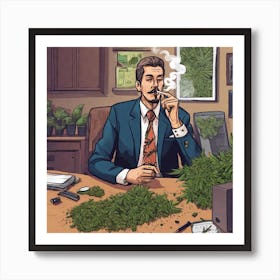 Businessman Smoking Marijuana Art Print