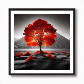 Red Tree In The Desert Art Print