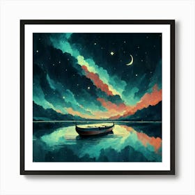 Boat In The Night Sky Art Print