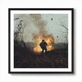 Soldier Running In The Field 1 Art Print