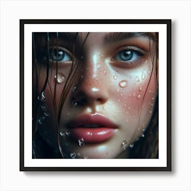 Portrait Of A Girl With Water Drops Art Print