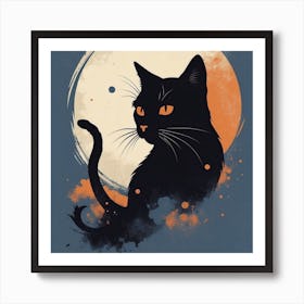 Black Cat In The Moonlight Art Print