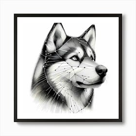 Husky Dog Head - Abstract Line Art Illustration 11 Art Print