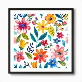 Watercolor Bibrant Flowers Art Print