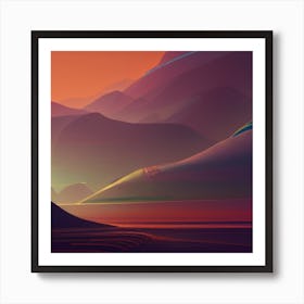 Evening Rosegold Beach At Sunset Amidst The Mountains Art Print