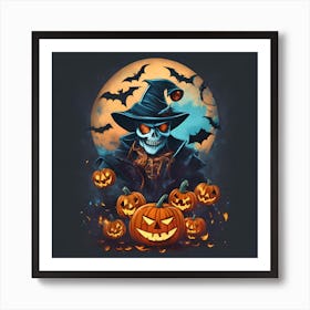 Halloween Witch With Pumpkins 4 Art Print