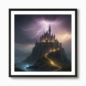 Castle With Lightning Art Print