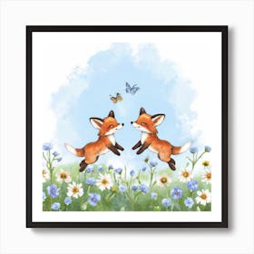 Foxes In The Meadow Art Print