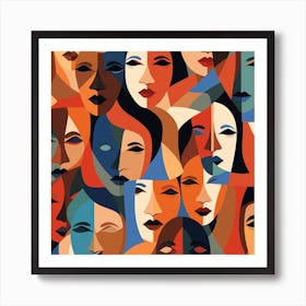 Abstract Women'S Faces 1 Art Print