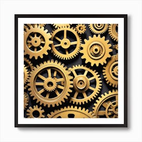 Gold Gears On Black Background 3 Art Print