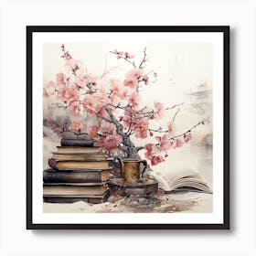 Asian Cherry Blossoms, Ink Lettering Art Print