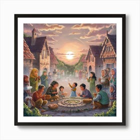 Village At Dusk (Peace) Art Print