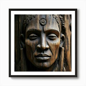 Firefly Weathered Wooden Sculpture Carved With Human Features 9096 (2) Art Print