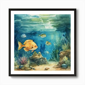 Watercolor Fish In The Sea Art Print