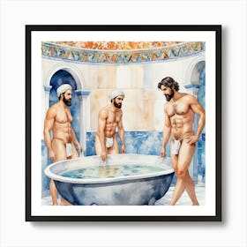 Three Men In A Bath Art Print