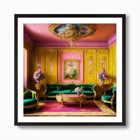 Pink And Green Living Room Art Print