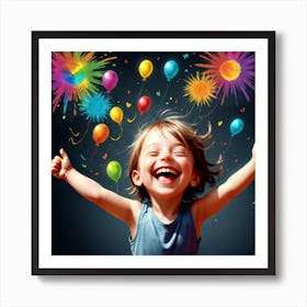 Happy Birthday Girl With Balloons Art Print