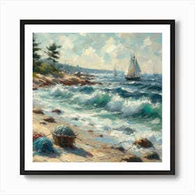 Sailor On The Beach, Acrylic Painting Style 2 Art Print