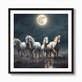 Horses In The Moonlight Art Print