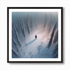 Winter Forest With Visible Horizon And Stars From Above Drone View Sharp Focus Emitting Diodes S (4) Art Print