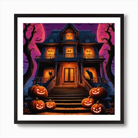 Halloween House With Pumpkins 9 Art Print