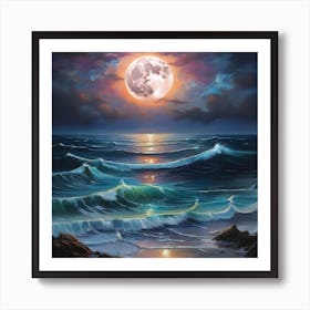 Full Moon Over The Ocean 3 Art Print