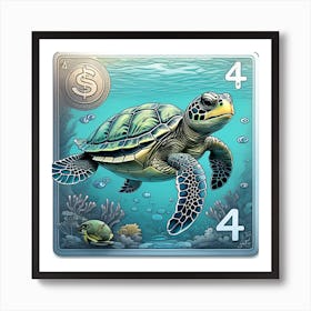 Ocean Turtle In Ocen Art Poster Vintage Art Print