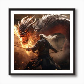 Samurai and dragon Art Print